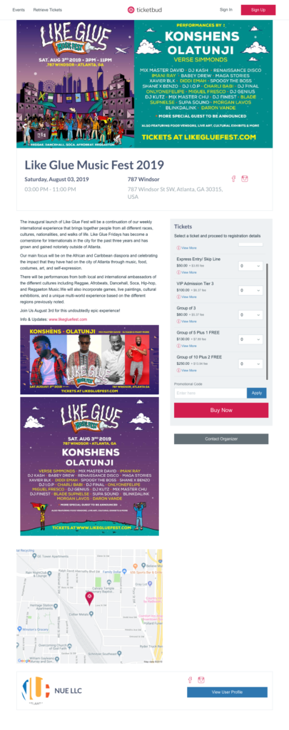 Example of Ticketbud Event Page